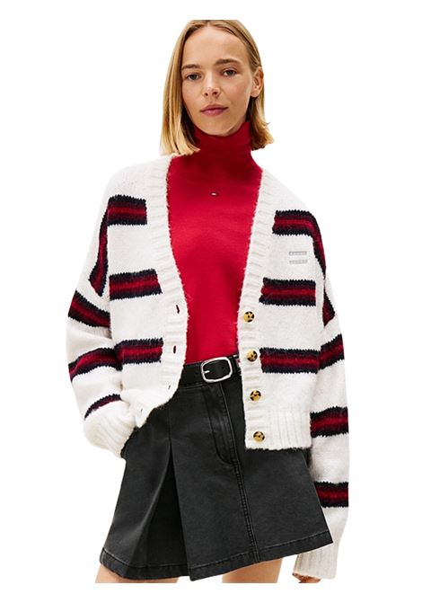 Cardigan relaxed fit a righe con distintivo ANCIENT WHITE Tommy Hilfiger | DW0DW21678YBH